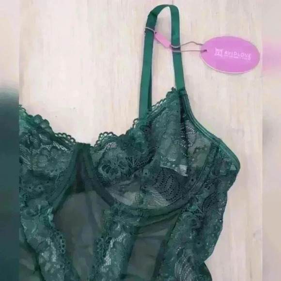 AVIDLOVE | Women's Dark Green Lingerie  Lace Baby Doll Bodysuit - Picture 4 of 8